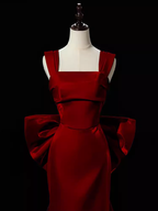 Modest Mermaid Straps Long Sleeveless Red Formal Prom Dresses