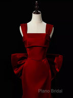 Modest Mermaid Straps Long Sleeveless Red Formal Prom Dresses