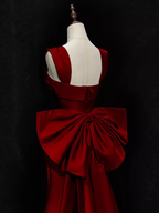 Modest Mermaid Straps Long Sleeveless Red Formal Prom Dresses