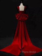 Modest Mermaid Straps Long Sleeveless Red Formal Prom Dresses