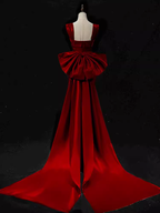Modest Mermaid Straps Long Sleeveless Red Formal Prom Dresses