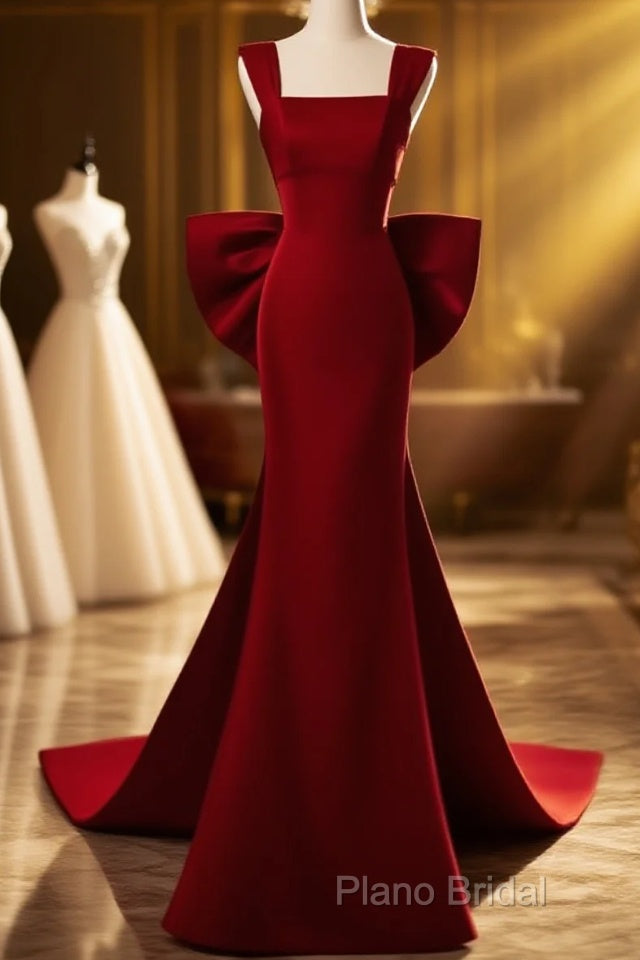 Modest Mermaid Straps Long Sleeveless Red Formal Prom Dresses Main image