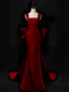 Modest Mermaid Straps Long Sleeveless Red Formal Prom Dresses