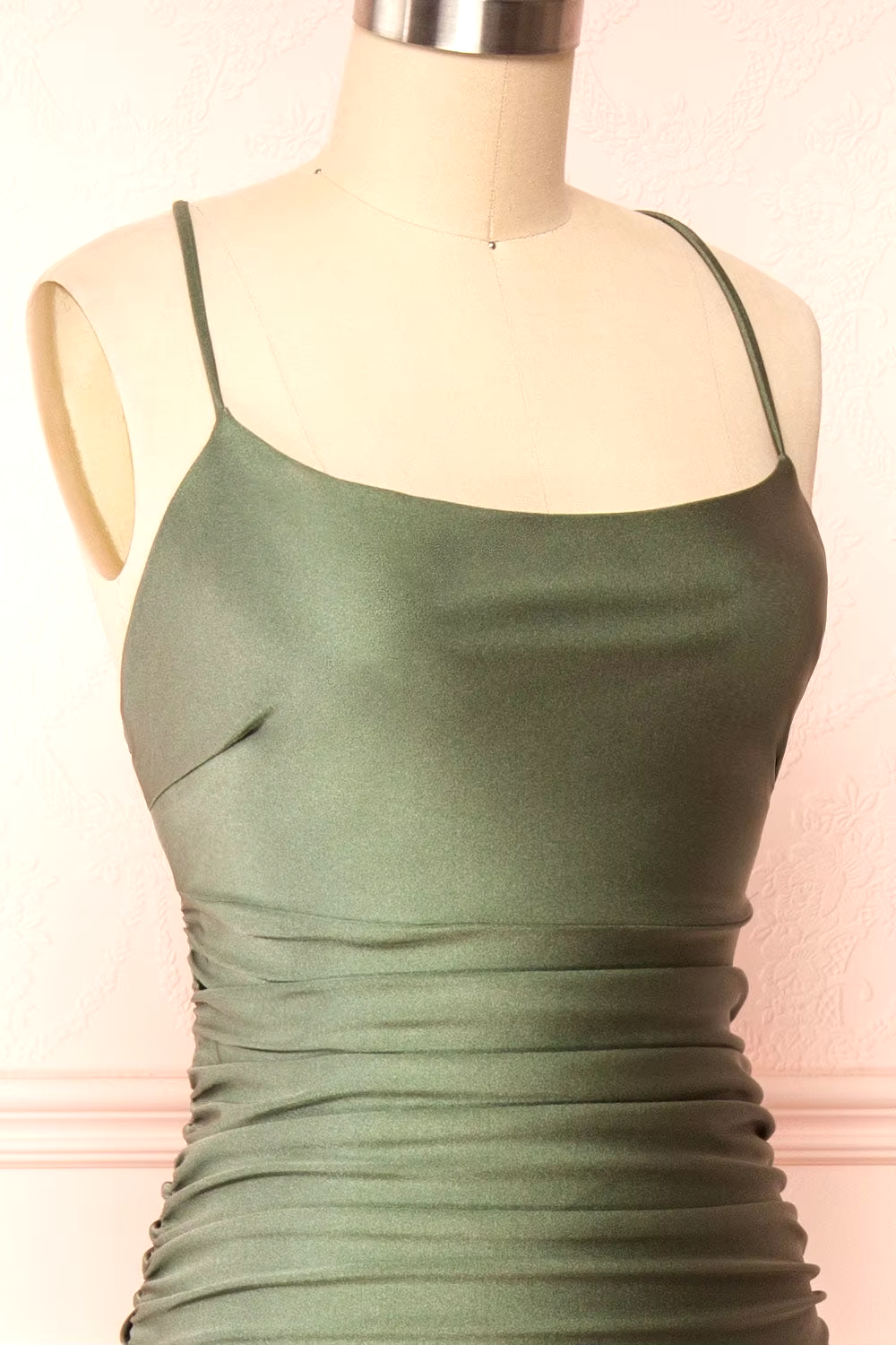 Modest Mermaid Straps Sage Green Slit Long Formal Prom Dresses