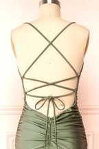 Modest Mermaid Straps Sage Green Slit Long Formal Prom Dresses