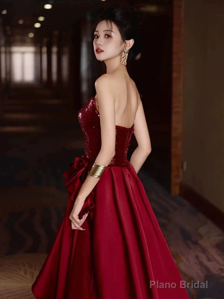 Modest Mermaid Sweetheart Burgundy Floor Length Evening Dress Sequin Prom Dresses Secondary image