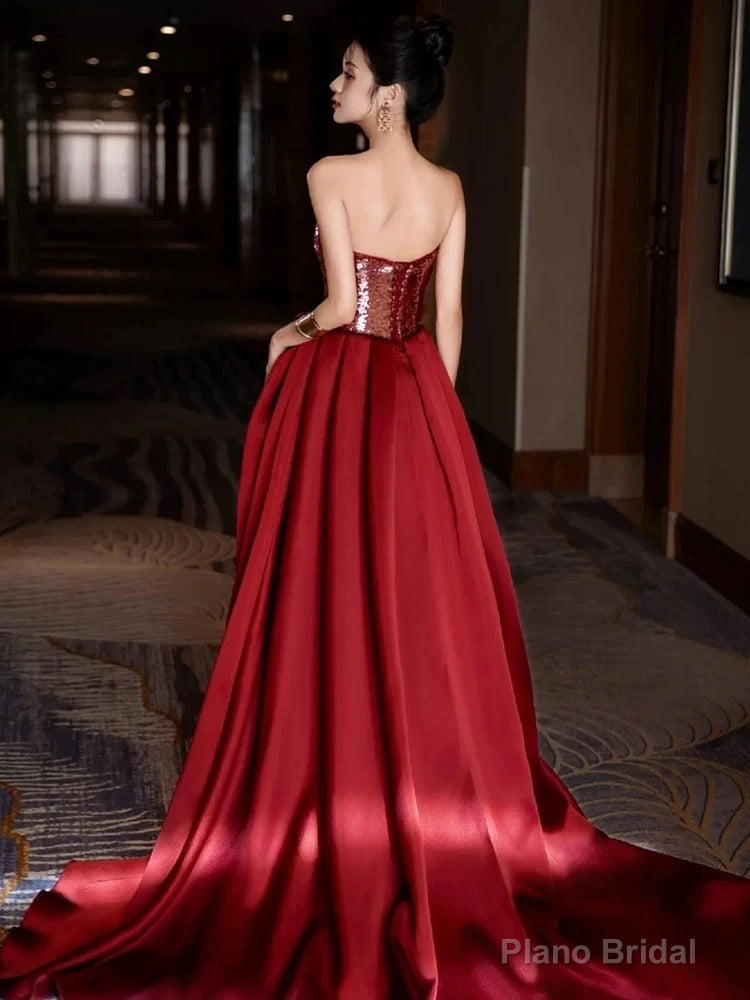 Modest Mermaid Sweetheart Burgundy Floor Length Evening Dress Sequin Prom Dresses