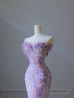 Modest Mermaid Sweetheart Lilac Tulle Sequin Flowers Evening Dress Prom Dresses