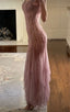 Modest Mermaid V Neckline Pink Chiffon Ruffles Long Party Dresses Formal Prom Dresses
