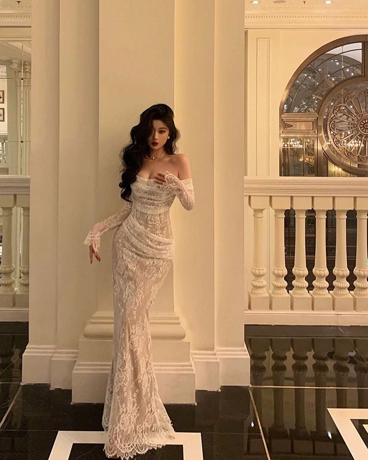 Modest Off The Shoulder Lace Mermaid Long Formal Prom Dresses Formal Party Gown For Women Secondary image