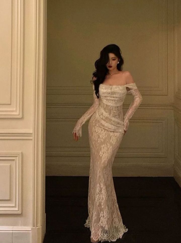 Modest Off The Shoulder Lace Mermaid Long Formal Prom Dresses Formal Party Gown For Women