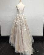 Modest Formal Prom Dresses Tulle Cap Sleeves Lace Embroidery