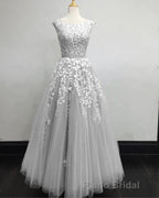 Modest Formal Prom Dresses Tulle Cap Sleeves Lace Embroidery