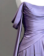 Modest Purple Satin Long Prom Dress,Purple Evening Dress