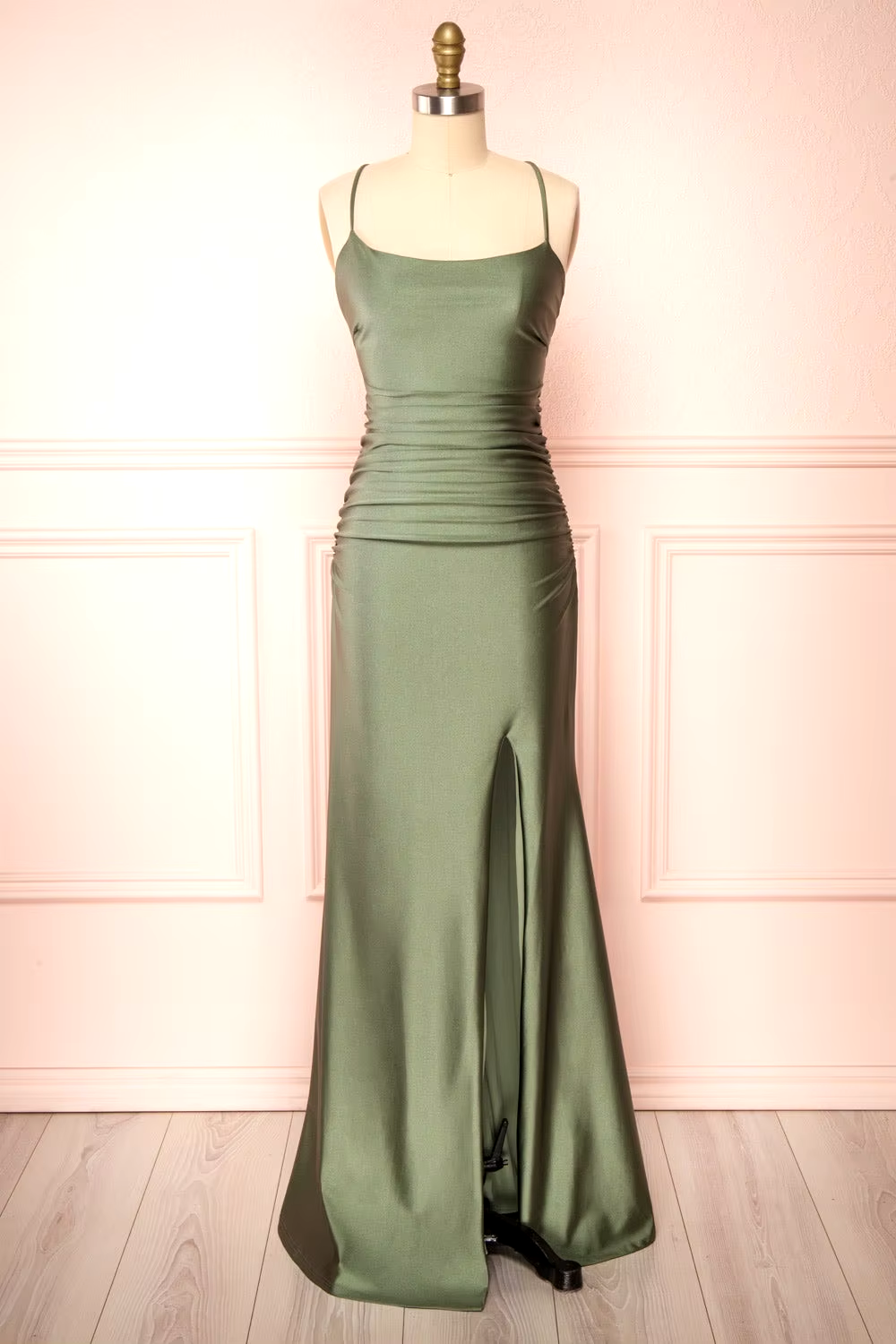 Modest Sheath Olive Green Backless Long Formal Prom Dresses Formal Graduation Party Dresses Formal Evening Dresses Main image