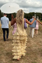 Modest Sheath Strapless Yellow Chiffon Floral Long Formal Prom Dresses Party Dresses 22Th Birthday Outfits Graduation Dresses