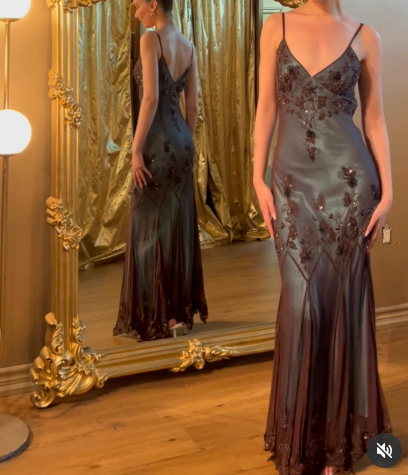 Vintage-Inspired Formal Evening Dresses ©µ Blue Satin Spaghetti Straps Coffee Chiffon Long Formal Prom Dresses With Beading