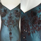 Vintage-Inspired Formal Evening Dresses ©µ Blue Satin Spaghetti Straps Coffee Chiffon Long Formal Prom Dresses With Beading