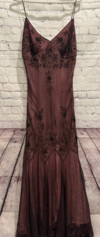 Vintage-Inspired Formal Evening Dresses ©µ Blue Satin Spaghetti Straps Coffee Chiffon Long Formal Prom Dresses With Beading