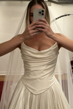 Modest Wedding Dresses Ball Gown Strapless White Satin Long Wedding Dresses Brides Dresses Bridal Gowns