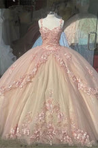 Pink/Purple/Green Sweet Lace Applique Long Tulle Quinceanera Dresses Ball Gown Formal Evening Dresses