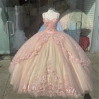 Pink/Purple/Green Sweet Lace Applique Long Tulle Quinceanera Dresses Ball Gown Formal Evening Dresses