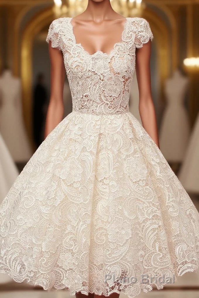 A-line Scoop Lace Short Formal Prom Dresses Cap Sleeves Homecoming Dresses Main image