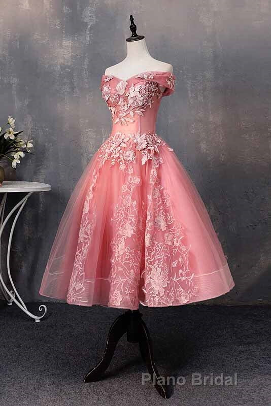 A-line Off-Shoulder Short Formal Prom Dresses Appliques Sweet 16 Gown