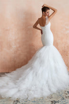 Multi-Tiered Lace-Up Mermaid Wedding Dresses with Chapel Train