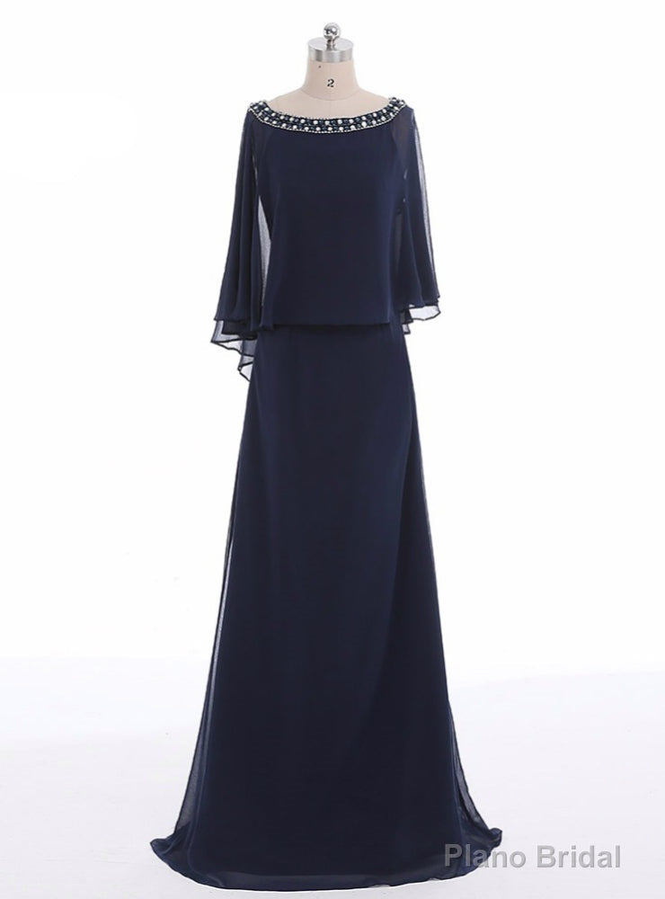 Navy A-line Beading Chiffon Long Blue Mother Of The Bride Dresses Main image