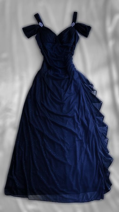 Navy Blue A Line Long Formal Prom Dresses Ruffle Formal Party Dresses