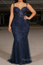 Navy Blue A Line Spaghetti Straps Prom Dress with Appliques