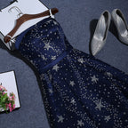Navy Blue A-Line Tulle Long Formal Evening Dresses, Navy Blue Formal Prom Dresses