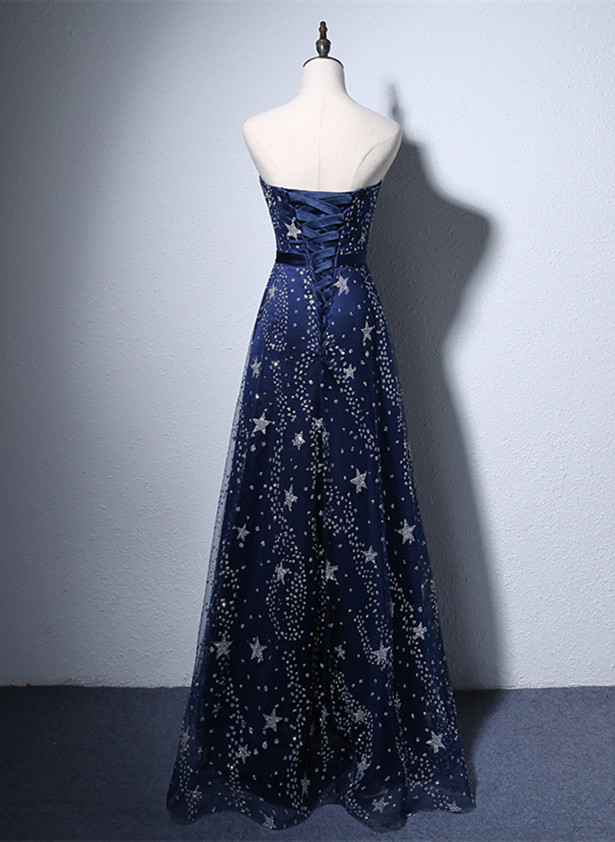 Navy Blue A-Line Tulle Long Formal Evening Dresses, Navy Blue Formal Prom Dresses