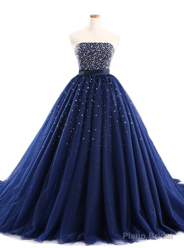 Navy Blue Ball Gown Tulle Sweetheart With Beaded Bodice Prom Dresses Main image