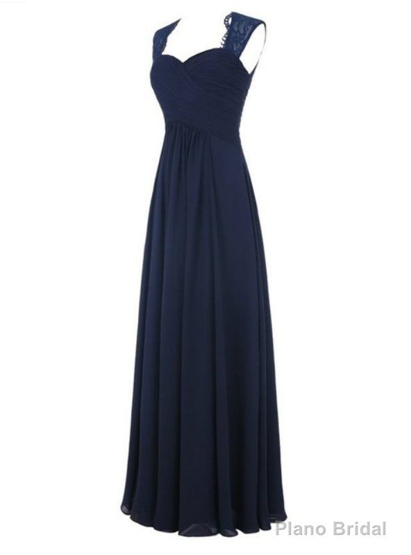 Navy Blue Chiffon Floor Length A-Line Bridesmaid Dress