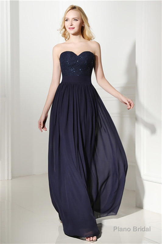 Navy Blue Chiffon Sweetheart Lace Beading Prom Dresses Secondary image