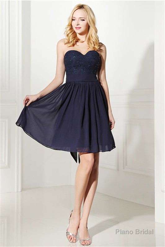 Navy Blue Chiffon Sweetheart Lace Beading Short Homecoming Dresses Main image