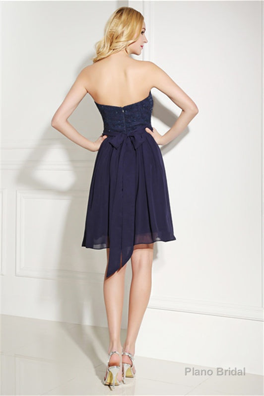 Navy Blue Chiffon Sweetheart Lace Beading Short Homecoming Dresses