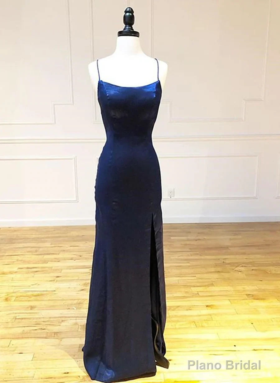 Navy Blue Cross Back Long Prom Dresses Navy Blue Formal Graduation Evening Dresses prom dresses shops Main image