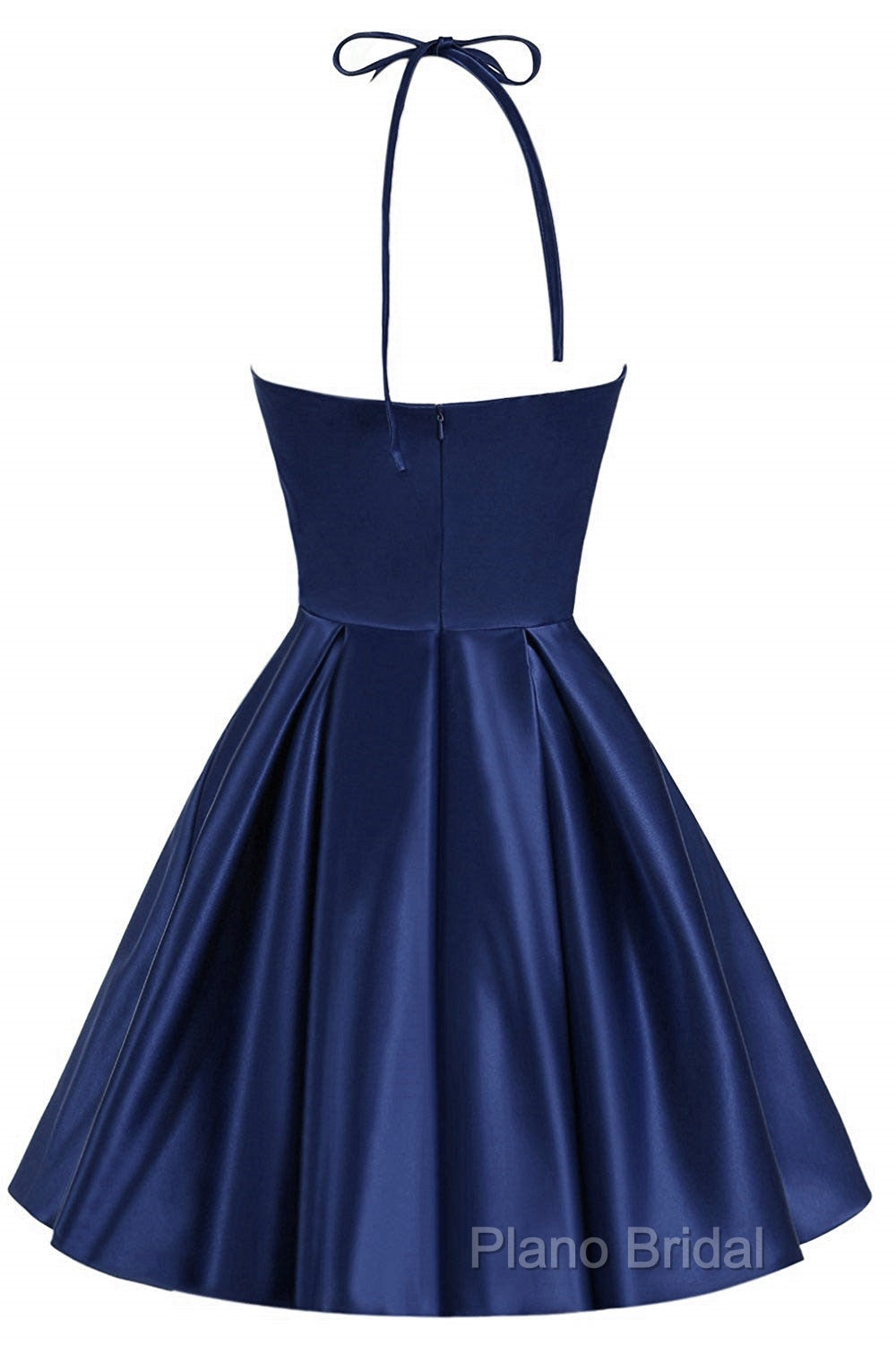 Navy Blue Cute Halter Satin Short Homecoming Dresses, Blue Formal Prom Dresses Party Dresses