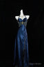 Navy Blue Halter Beaded Prom Dress Long Evening Dress