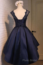 Navy Blue High Low Homecoming Dresses, Lovely Teen Formal Dresses, Formal Party Dresses Short