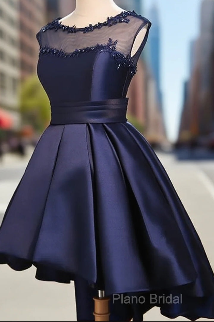 Navy Blue High Low Homecoming Dresses, Lovely Teen Formal Dresses, Formal Party Dresses Short Main image