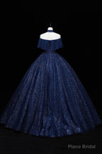 Navy Blue High Neckline Tulle with Lace Formal Dress, Navy Blue Ball Gown Sweet 16 Dress