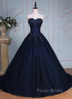 Navy Blue Lace Applique Tulle Long Party Dresses Formal Gown Off Shoulder Floor Length Formal Prom Dresses