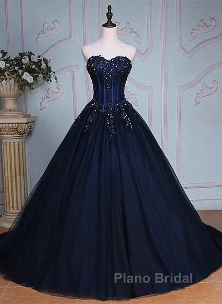 Navy Blue Lace Applique Tulle Long Party Dresses Formal Gown Off Shoulder Floor Length Formal Prom Dresses