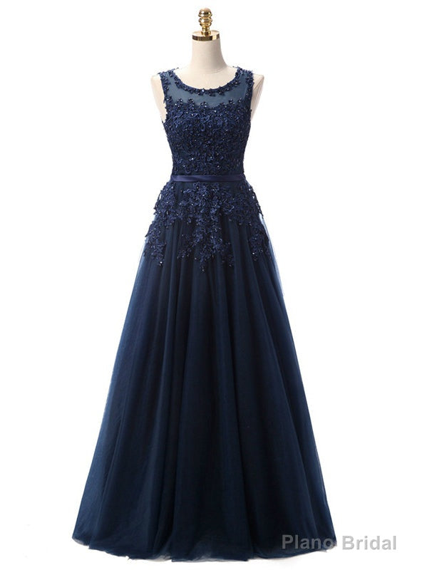 Navy Blue Lace Beading Scoop Sleeveless Bridesmaid Dress Main image