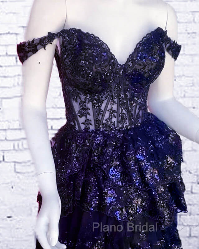 Navy Blue Lace Ruffle Homecoming Dresses