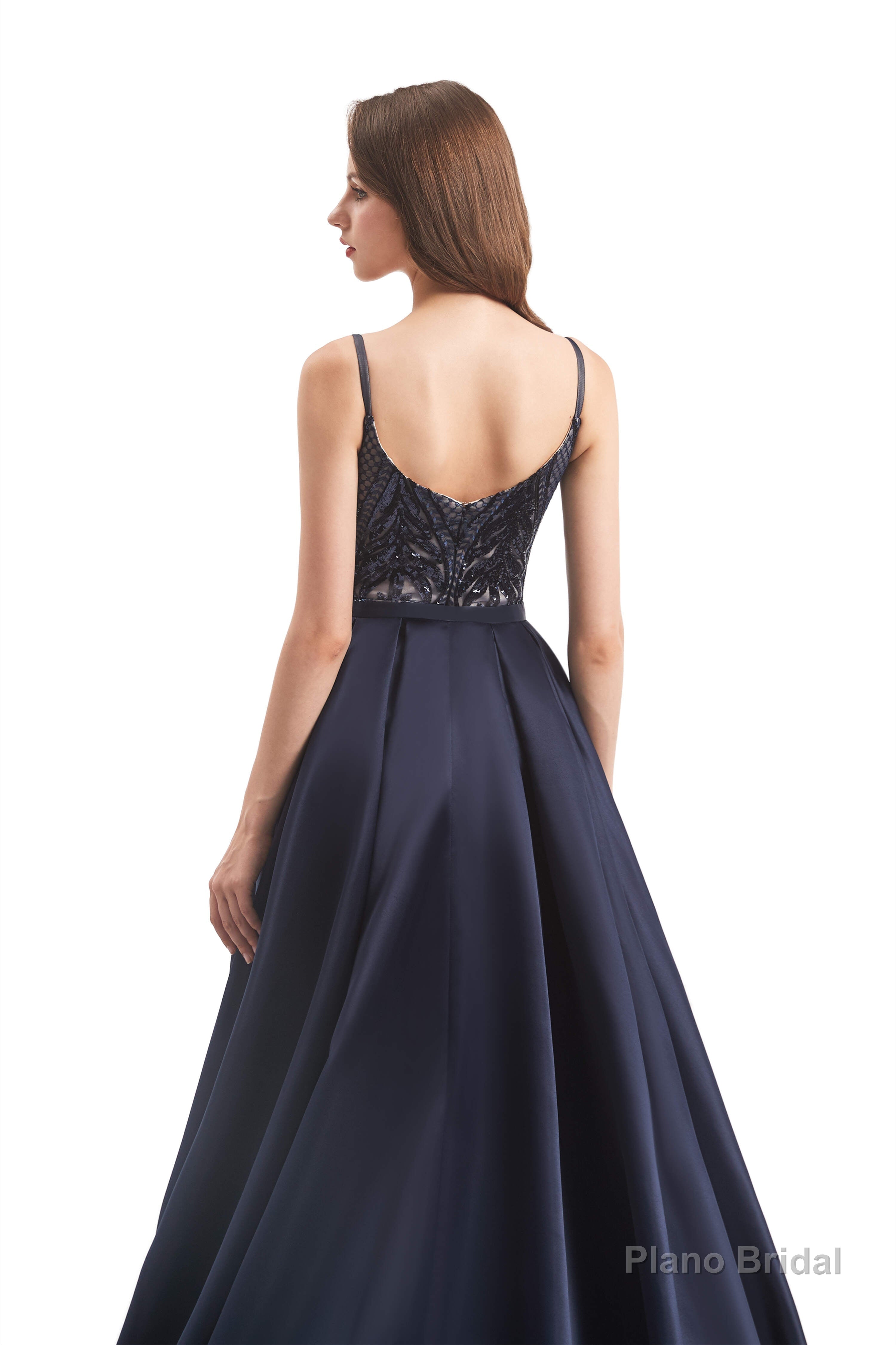 Mermaid Sequins Spaghetti Straps Prom Dresses With Detachable Train